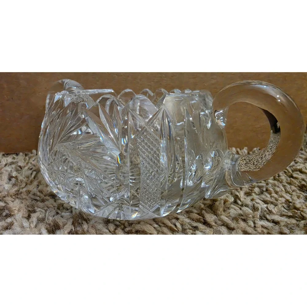 Vintage Cut Glass Sugar Bowl Two Handled Crystal Pinwheel Hobstar Starburst 7in‎